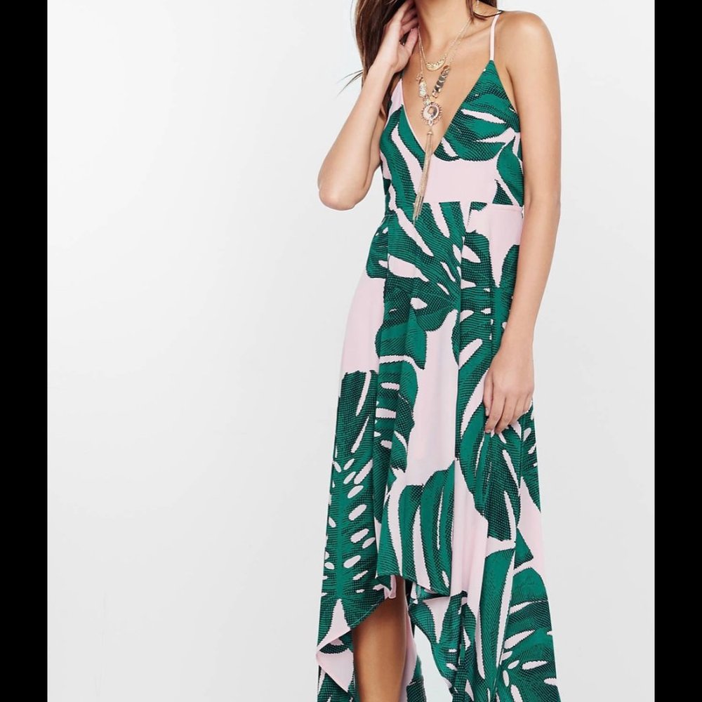 Express Palm Leaf Print High Low Dress